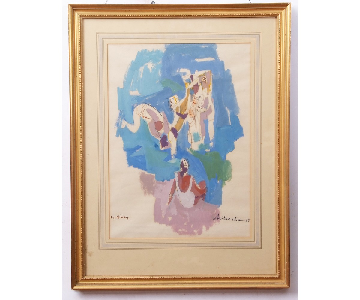 AR Riko Emmerich Mikeska (1903-1983), Figure study, watercolour, signed and dated 67 lower right,