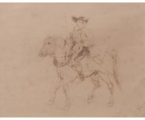 Attributed to Constance Hamilton (18th century), Figures on horseback, pair of pen and ink drawings