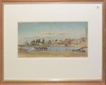 English School (19th century), "Wallingford, River Thames", watercolour, 18 x 49cm