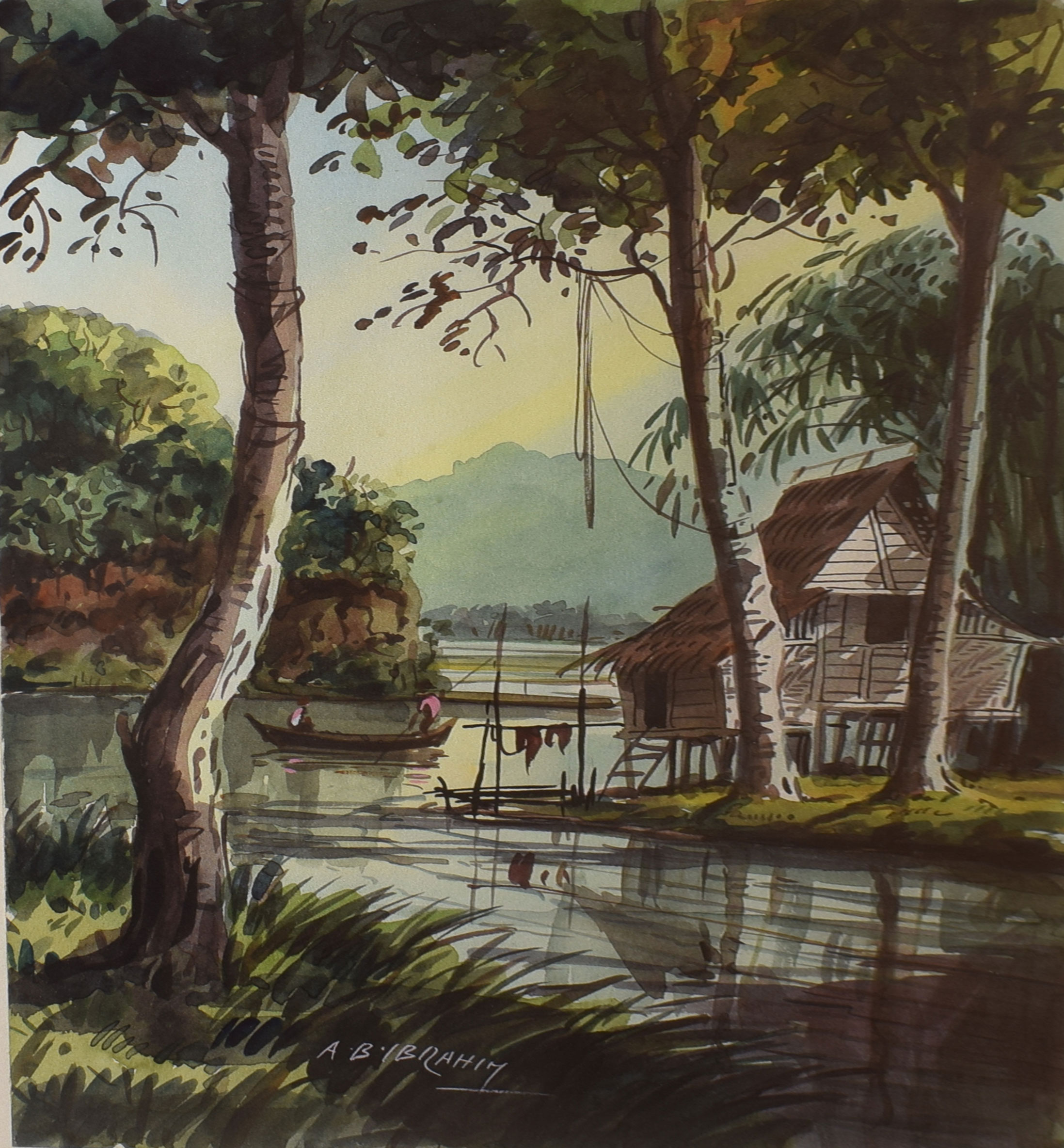 Abu Bakar Ibrahim, Malaysian scenes, two watercolours, both signed, 37 x 27cm, 27 x 38cm (2)