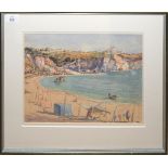 F L Moss, Coastal scene, watercolour, signed lower left, 25 x 35cm