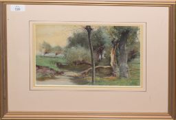 J M M , Woodland stream, watercolour, initialled lower right and indistinct label to verso, 20 x