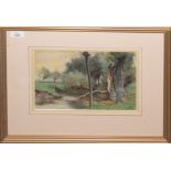 J M M , Woodland stream, watercolour, initialled lower right and indistinct label to verso, 20 x