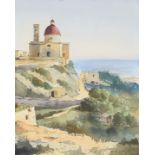 Eric H Day, Views of Malta including the waterfront at Spinola, pen, ink and watercolours, both