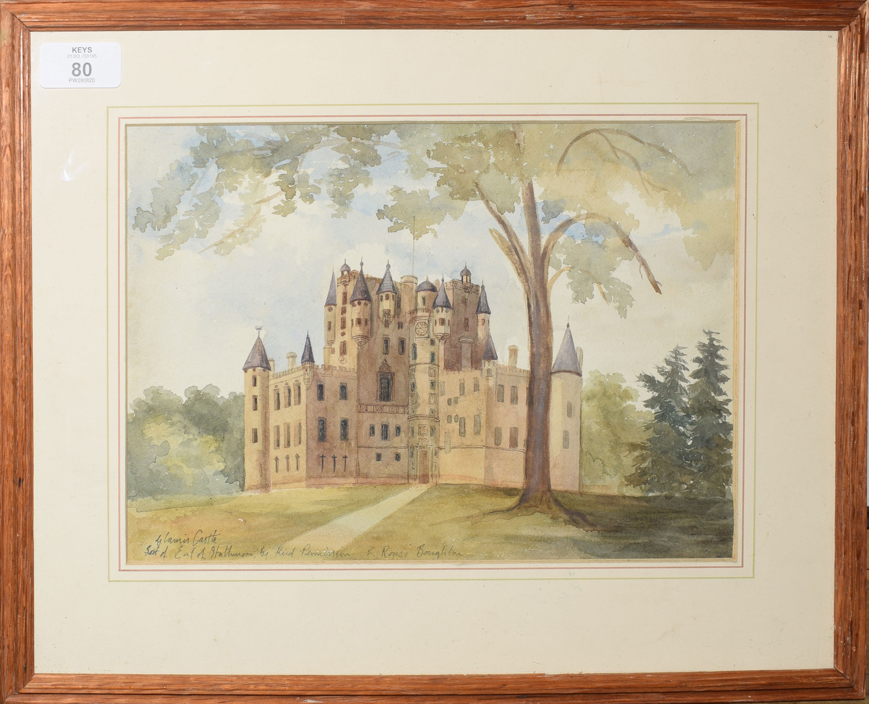 Francis Rouse Boughton, "Glamis Castle - seat of Strathmore", watercolour, signed and inscribed