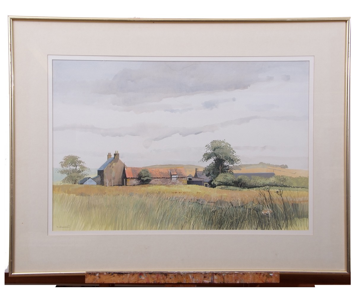 AR Donald Shannon (20th century), Farm in landscape, watercolour, signed lower left, 48 x 72cm - Image 2 of 2