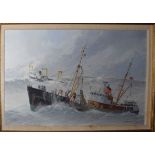 F A McCready, Wyre Hope at Sea, oil on board, signed and dated 1975 lower right, 54 x 89cm