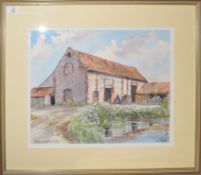 Janet Beckett, "Barn at Great Snoring, Norfolk", pen, ink and watercolour, signed lower right and