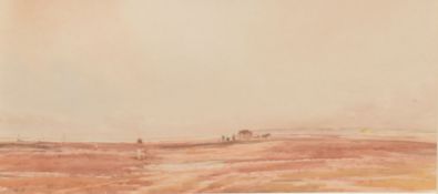 Claude Hayes, Estuary scene with distant figures and horse and cart, watercolour, signed lower left,