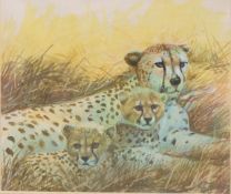 Charles Clifford Turner, Cheetah cubs and Cheetah cubs with mother, two watercolours, both signed,