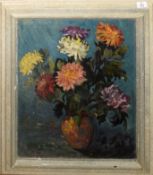Danton F Adams, Still Life study of mixed flowers in a vase, oil on canvas, signed lower left, 55