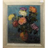 Danton F Adams, Still Life study of mixed flowers in a vase, oil on canvas, signed lower left, 55