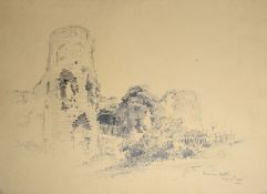 Arthur Gerald Ackermann, RI, Pevensey Castle, pencil drawing, inscribed with title and dated