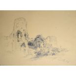 Arthur Gerald Ackermann, RI, Pevensey Castle, pencil drawing, inscribed with title and dated