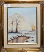Joan Ellis, Winter landscape, oil on board, signed lower right, 23 x 19cm, together with a further