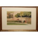 Circle of Frank Brangwyn, Figures in parkland, watercolour, 32 x 48cm