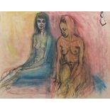 AR Ann Vane Wright (20th century) "Study of two nudes" pen, ink and crayon 34 x 44cm