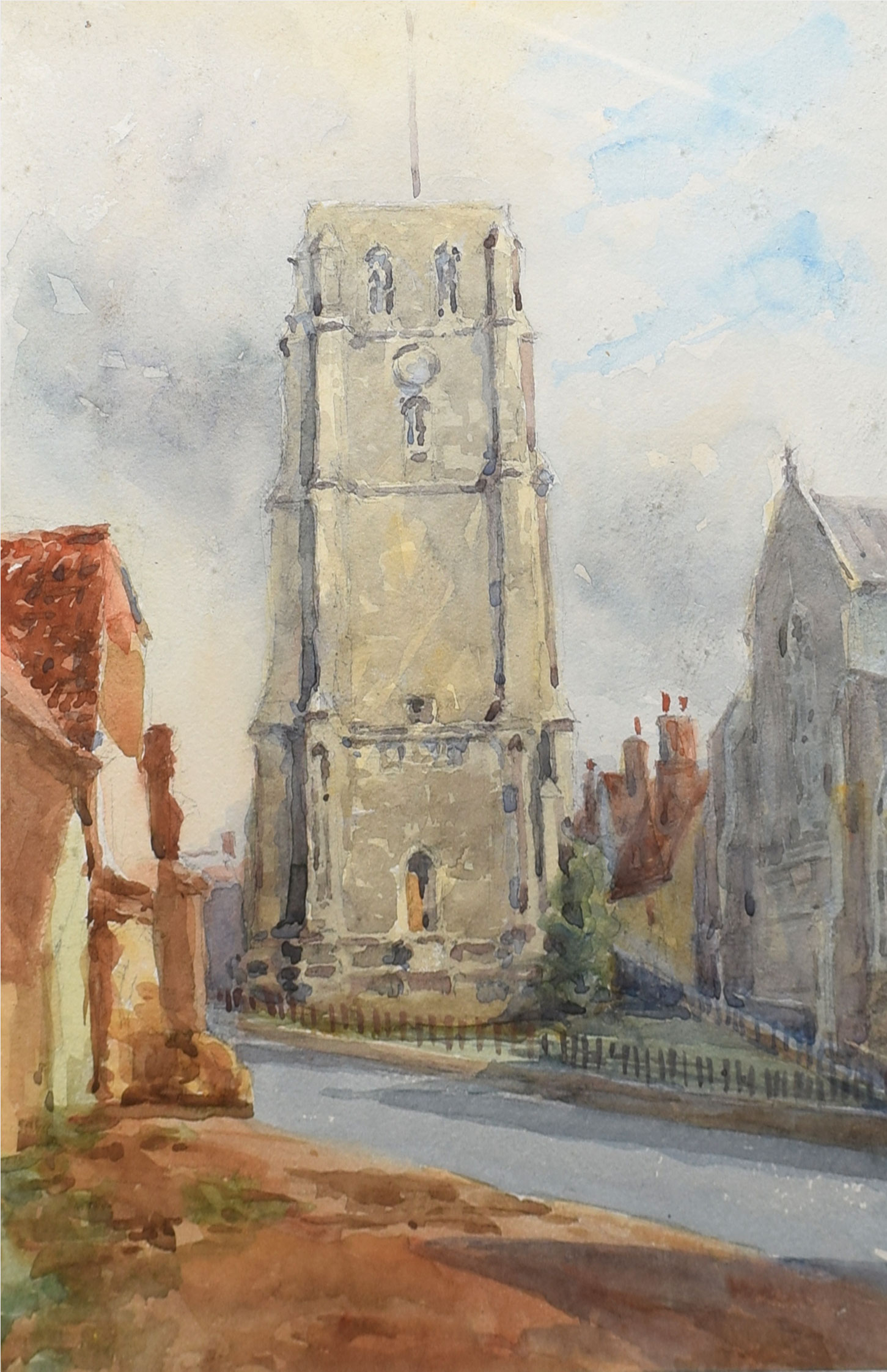 Attributed to Annie Maria Garnish, "Beccles Church", watercolour, 27 x 26cm