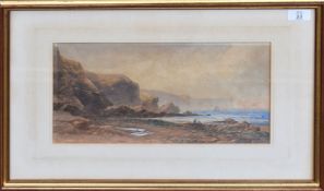 T Hart, Coastal scene, watercolour, signed and dated 1867 lower left, 20 x 36cm