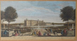 After Rigaud, "A view of the Palace of Chantilli, taken from the Orangery", hand coloured engraving,