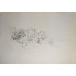 Arthur Gerald Ackermann, RI, Castle, pencil drawing,35 x 50cm, unframed, Provenance: Cromer