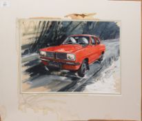 British School (20th century), Classic car, gouache, 30 x 43cm, mounted but unframed