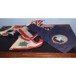Two vintage Union Jacks and a further Canadian pennant