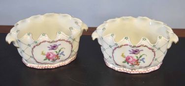 Pair of Continental porcelain jardinieres decorated in floral designs in Meissen style (2)
