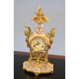 Decorative gilt metal mounted china cased mantel clock, 39cm high