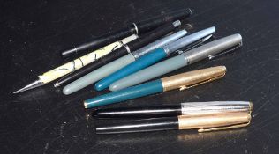 Collection of various vintage Parker fountain pens etc