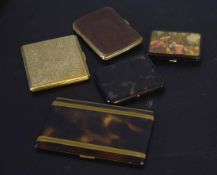 Collection of five various metal/composition cigarette cases