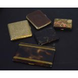 Collection of five various metal/composition cigarette cases