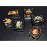 Collection of ebonised papier mache small boxes (Eastern European origin)