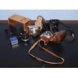 Zeiss Ikon "Colora" leather cased camera, Voigtlander Vito BL camera, Nikon F401 camera, various