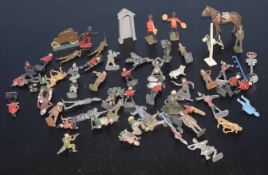 Ten various lead/spelter vintage toy horses, figures, soldiers etc