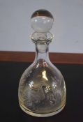 20th century glass decanter with an etched floral design, 30cm high
