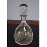 20th century glass decanter with an etched floral design, 30cm high