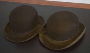 Two vintage bowler hats, one by Tress & Co, London (6 3/4 size), the other by Herbert Johnson, New