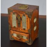 Oriental wooden jewellery box with applied metal mounts