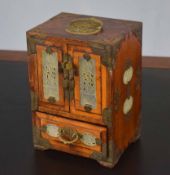 Oriental wooden jewellery box with applied metal mounts