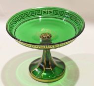 Green glass tazza with Bohemian style gilt decoration