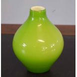 Green glass bulbous shaped vase, 16cm high