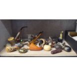 Quantity of various vintage pipes including novelty examples, amber cheroot holder in case etc