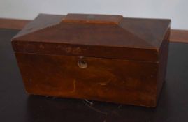 Mahogany sarcophagus shaped caddy box (void interior), 27.5cm wide