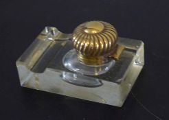 Vintage glass and brass mounted ink well (chipped rim), 12cm long