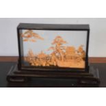 Oriental cork diorama in black wooden frame