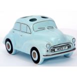 Sadler Pottery model of a container modelled as a Morris Minor car with the number plate Hold It,