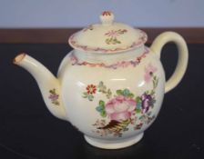 Lowestoft porcelain polychrome tea pot and cover decorated with a floral and cornucopia design (