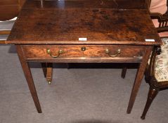 Oak side table, single full width frieze drawers on tapering chamfered square supports, 18th/19th