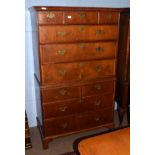 18th century oak and walnut chest on chest, upper section with six drawers, lower section with